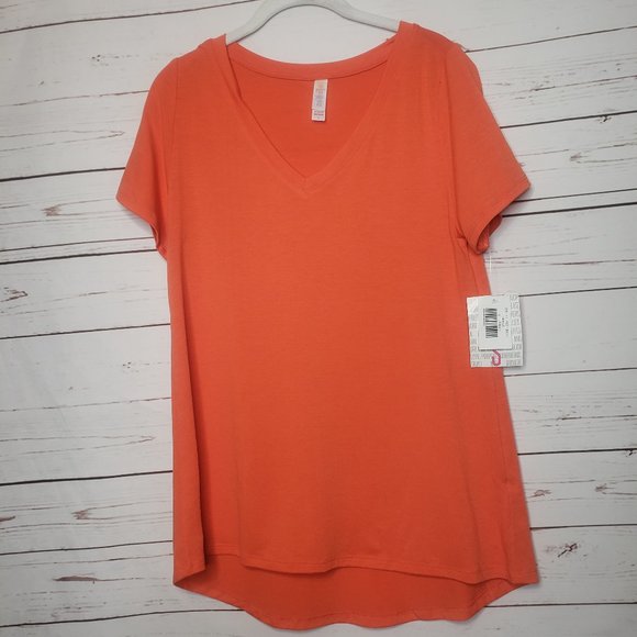 LuLaRoe Christy T Orange V-Neck Top - Picture 2 of 7